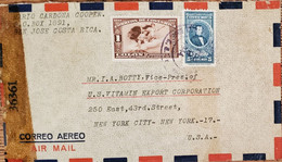 J) 1944 COSTA RICA, ANGEL, MANUEL AGUILAR, MULTIPLE STAMPS, OPEN BY EXAMINER, AIRMAIL, CIRCULATED COVER, FROM COSTA RICA - Costa Rica