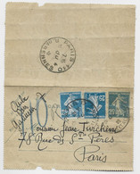 FRANCE SEMEUSE 25C ENTIER CARTE LETTRE +25CX2 PARIS 8 1925 POUR PARIS PNEUMATIQUE - 1906-38 Sower - Cameo