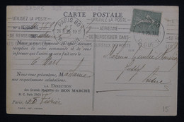 FRANCE - Semeuse 15ct (Roulette) Sur Carte Commerciale Du Bon Marché De Paris Pour Jussy En 1925 - L 128411 - 1921-1960: Moderne