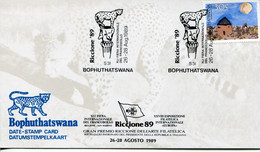 South Africa Bophuthatswana - Date-stamp Card - Stempelkarte - Stamp Exhibition, Riccione, Italy, Leopard Staff - Bophuthatswana