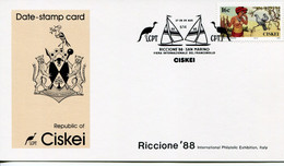 South Africa Ciskei - Date-stamp Card - Stempelkarte - Stylized Bird - Stamp Exhibition, Riccione, Italy, Windsurfing - Ciskei