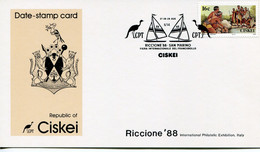 South Africa Ciskei - Date-stamp Card - Stempelkarte - Stylized Bird - Stamp Exhibition, Riccione, Italy, Windsurfing - Ciskei