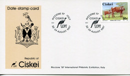 South Africa Ciskei - Date-stamp Card - Stempelkarte - Stylized Bird - Stamp Exhibition, Riccione, Italy - Ciskei