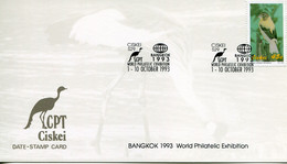 South Africa Ciskei - Date-stamp Card - Stempelkarte - Stylized Bird - Stamp Exhibition, Bagkok, Siam - Ciskei