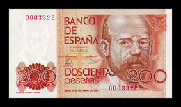 España 200 Pesetas L. Alas Clarín 1980 Pick 156 Sin Serie Low Serial SC UNC - [ 4] 1975-…: Juan Carlos I.