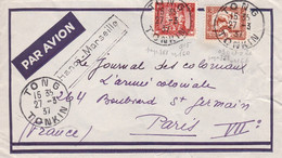 Indochine, Divers Sur Enveloppe TAD TONG TONKIN 1937 + Cachet Hanoi-Marseille Pour Le Journal Des Coloniaux Paris - Storia Postale