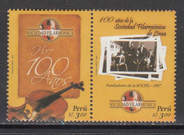 2008 Peru Philharmonic Music Orchestra Society Violin Complete Pair MNH - Perú