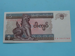 5 - Five KYATS () Central Bank Of Myanmar ( For Grade See SCANS ) UNC ! - Myanmar