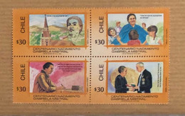 4 MNH Stamps Nobel Literature Winner Gabriela Mistral Chile 1989 - Chile