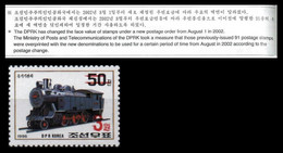 CV:30.00 KOREA DPR (North) 2002-2006 Steam Locomotive Train 3w/50j OVPT:RED Overprint Surcharge) - Corea Del Norte