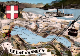 74  LAC D ANNECY   Carte Vue Géographique   Tampon Téléphérique  Du Veyrier   (Recto-verso) - Annecy-le-Vieux