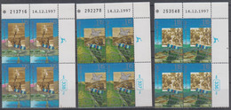 ISRAEL 1998 THE WAR OF INDEPENDENCE JERUSALEM ZEFAT EILAT 3 PLATE BLOCKS - Unused Stamps (without Tabs)