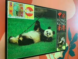 Hong Kong Stamp Card Pandas Peanuts Used - Cartas