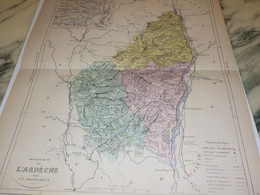 CARTE ANCIENNE 19e - PLAN DEPARTEMENT L ARDECHE  ET VILLE DE PRIVAS - MALTE BRUN 1881 - Cartes Géographiques