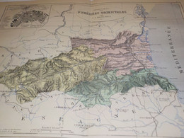 CARTE ANCIENNE 19e - PLAN DEPARTEMENT PYRENEES ORIENTAL ET VILLE PERPIGNAN- MALTE BRUN 1881 - Cartes Géographiques