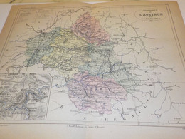 CARTE ANCIENNE 19e - PLAN DEPARTEMENT L AVEYRON ET VILLE RODEZ- MALTE BRUN 1881 - Cartes Géographiques