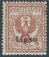 1912 EGEO LIPSO AQUILA 2 CENT MH * - RF37-5 - Egée (Lipso)