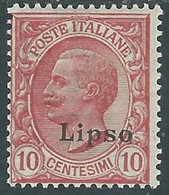 1912 EGEO LIPSO EFFIGIE 10 CENT MH * - RF37-6 - Ägäis (Lipso)