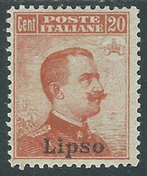 1917 EGEO LIPSO EFFIGIE 20 CENT MH * - RF35-8 - Ägäis (Lipso)