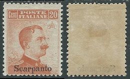 1917 EGEO SCARPANTO EFFIGIE 20 CENT MH * - E204 - Egée (Scarpanto)