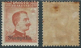 1917 EGEO STAMPALIA EFFIGIE 20 CENT MH * - RF35-8 - Egeo (Stampalia)