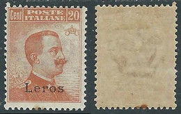 1921-22 EGEO LERO EFFIGIE 20 CENT MH * - E203 - Ägäis (Lero)