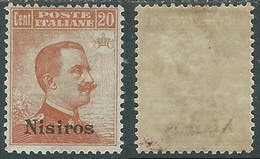 1921-22 EGEO NISIRO EFFIGIE 20 CENT MH * - E204 - Egée (Nisiro)