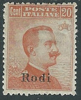 1921-22 EGEO RODI EFFIGIE 20 CENT MH * - RF35-8 - Ägäis (Rodi)