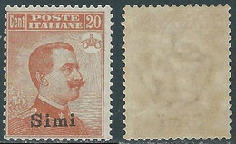 1921-22 EGEO SIMI EFFIGIE 20 CENT MNH ** - E204 - Aegean (Simi)