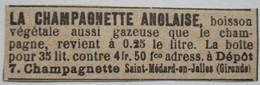 PUB 1933 LA CHAMPAGNETTE ANGLAISE BOISSON VEGETALE CHAMPAGNE SAINT-MEDARD-EN-JALLES GIRONDE - Pubblicitari