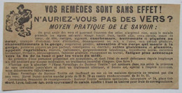 PUB 1930 VERMIFUGE DU DOCTEUR TREILLE 24 Place Guichard LYON N AURIEZ VOUS PAS DES VERS ? - Pubblicitari