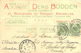 140822 - BELGIQUE BRUXELLES Carte Pub AGENCE PUBLICITE DENIS BODDEN 82 Bd Du Hainaut 1912 - Artigianato