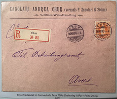 ZNr 66D LUXUS-STPL CHUR 1896 R-Brief „Zanolari Veltiner Wein Handlung“>Avers (GR Wine Vin Schweiz Stehende Helvetia - Lettres & Documents