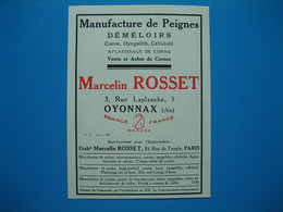 (1926) Peignes, Démêloirs - Marcelin ROSSET - Rue Laplanche, Oyonnax (Ain) -- Cheveux Filets Fronts - JULES WOLF. Paris - Unclassified