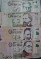 Uruguay Lot Of 4 Bank Notes 20 50 100 200 PESOS - Uruguay