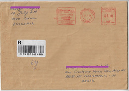 Bulgaria 2008 Barcode Registered Cover From Varna To Florianópolis Brazil Meter Stamp EPS3000 With Slogan Mail Post - Cartas & Documentos