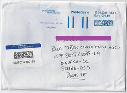 Italy 2022 Cover With Priority Label Sent From Rome To Biguaçu Brazil Meter Stamp Pitney Bowes - 2021-...: Marcophilie