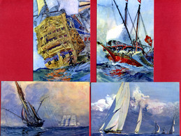 4 CP - GRANDS VOILIERS Et YACHTS - Gouaches De A. Sebilles - Edité Par Le Comité National De L'Enfance - Neuves - Sailing Vessels