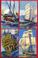 4 Cartes Postale  GRANDS VOILIERS - Gouaches De A. Sebilles - Edité Par Le Comité National De L'Enfance - Neuves - Sailing Vessels