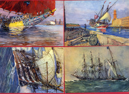 4 Cartes Postale Des GRANDS VOILIERS - Gouaches De A. Sebilles - Edité Par Le Comité National De L'Enfance - Neuves - Sailing Vessels