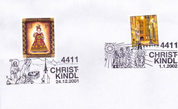 2001/02, Austria,"Jesuskindl V. Filzmoos + Schön.", 2 X SST. 4411 Christkindl 24.12.2001  UZ 2,  (S) + 1.1.2002 UZ 3 (€) - Gemälde
