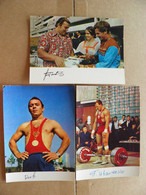 3 Cards Post Card Ussr Sport 1974 Autograph Signature Champion Weightlifting - Weightlifting