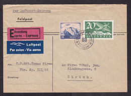 Switzerland: Express Airmail Field Post Cover, 1943, 2 Stamps, Airplane, Uncommon Rate, World War 2, WW2 (traces Of Use) - Covers & Documents