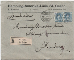 Switzerland 1909 Cover With 2 X 25 Rp Stamp , Registered ST.GALLEN To HAMBURG/Germany - Unclassified
