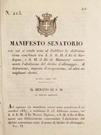 Manifesto Senatorio - Dichiarazione Tra Re Di Sardegna E Re Di Hannover - 1838 - Unclassified