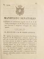 Manifesto Senatorio - Convenzione Tra Re Di Sardegna E L'Imperatore Austria 1838 - Unclassified