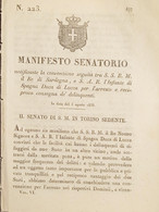 Manifesto Senatorio - Convenzione Tre Re Di Sardegna E L'Infante Di Spagna 1838 - Unclassified