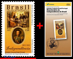 Ref. BR-V2022-09+E BRAZIL 2022 HISTORY, 200 YEARS INDEPENDENCE,, WITH PORTUGAL, D.PEDRO I, MNH + BROCHURE 1V - Unused Stamps