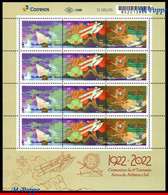 Ref. BR-V2022-11-F BRAZIL 2022 TRANSPORT, CENT. 1ST SOUTH ATLANTIC, AIR CROSSING, AVIATION, SHIPS, SHEET MNH 12V - Unused Stamps