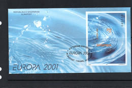 ALBANIA - 2001 - EUROPA  /  WATER SOUVENIR SHEET   ON ILLUSTRATED FDC - Albania